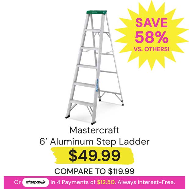 $49.99 Mastercraft 6' Aluminum Step Ladder Save 58% vs. Others