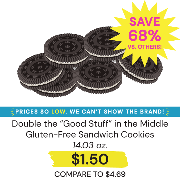 $1.50 Double the "Good Stuff" in the Middle Gluten-Free Chocolate Sandwich Cookies Save 68% vs. Others