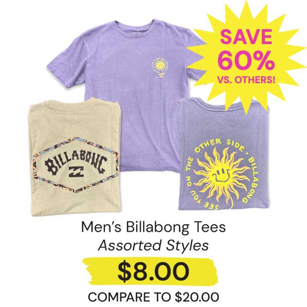 $8 Men's Billabong Tees Save 60% vs. Othesr