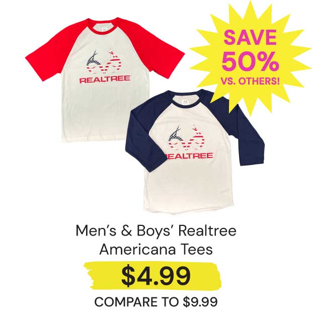 $4.99 Men's & Boys' Realtree Americana Tees Save 50% vs. Others!