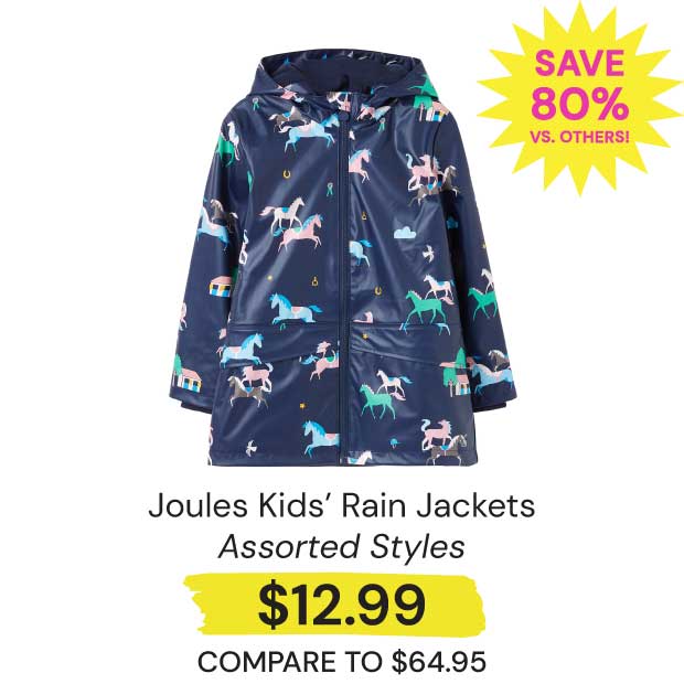 $12.99 Joules Kids' Rain Jackets Save 80% vs. Others