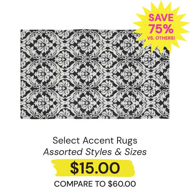 Select Accent Rugs Only $15 Save 75% vs. Others