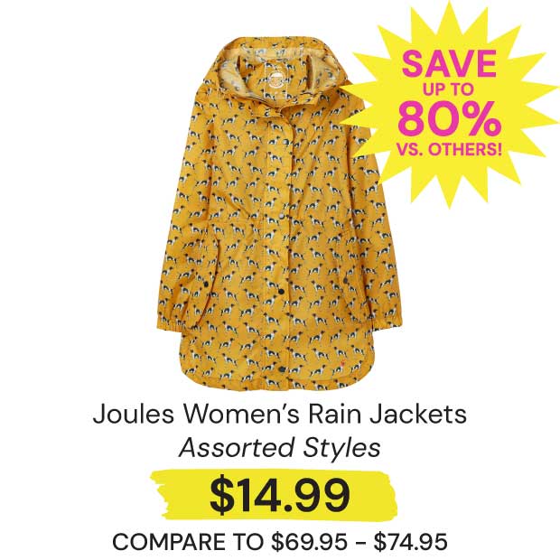 $14.99 Joules Women's Rain Jackets Save Up to 80% vs. Others!